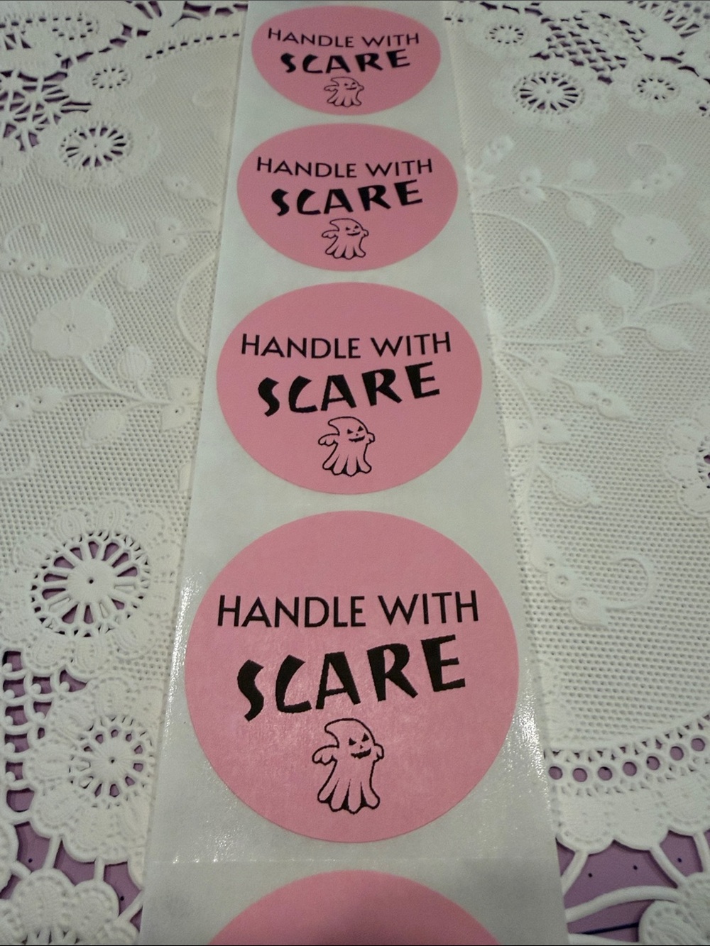 2” Pink "Handle With Scare" Round Halloween Sticker Labels set of 100 Halloween
